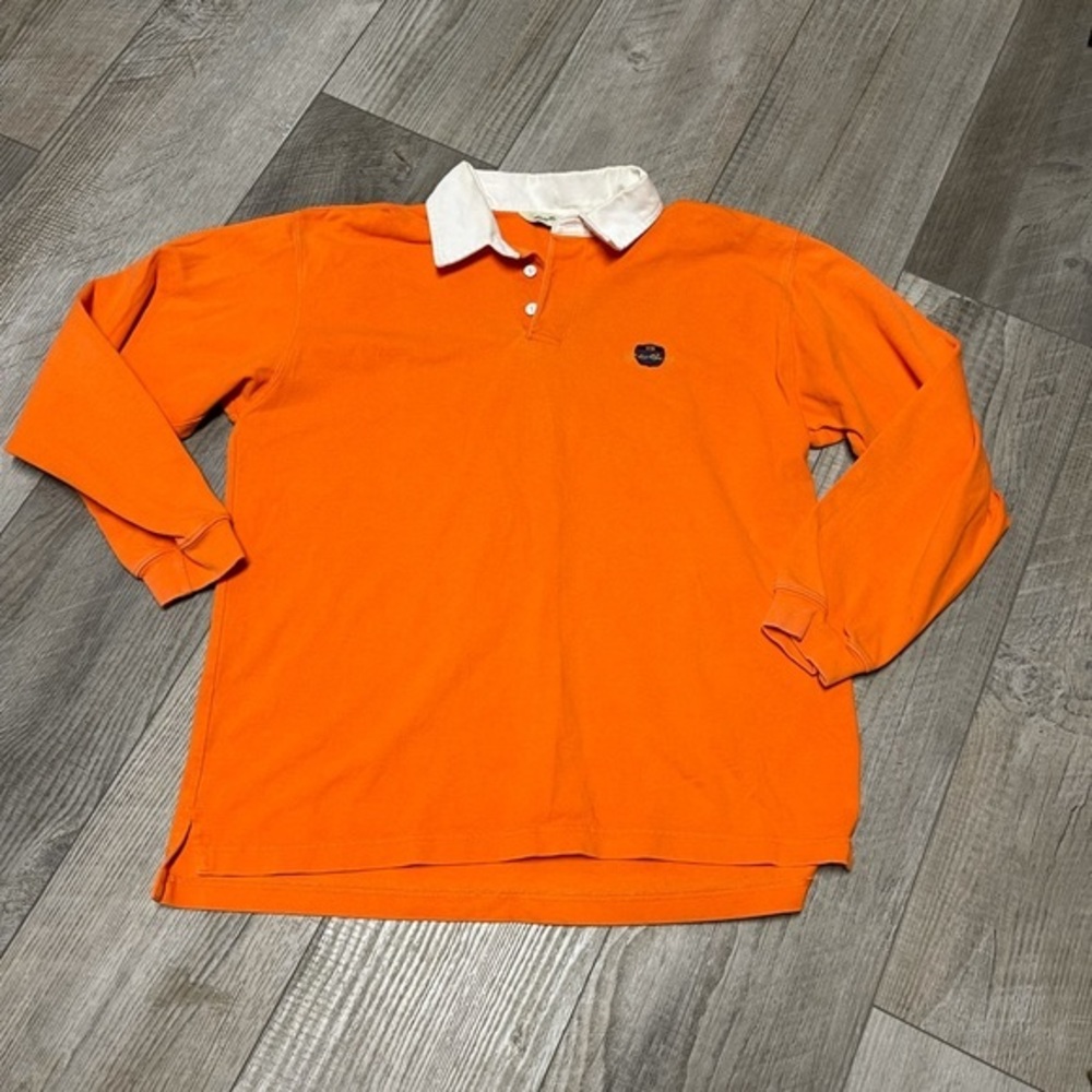 Vintage Eddie Bauer bright Orange heavy polo long sleeve shirt Med